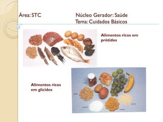 Área: STC             Núcleo Gerador: Saúde
                      Tema: Cuidados Básicos

                                Alimentos ricos em
                                prótidos




    Alimentos ricos
    em glícidos
 