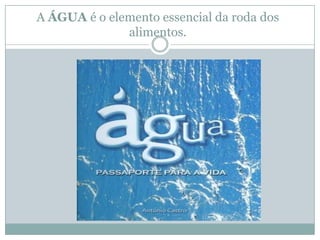 A ÁGUA é o elemento essencial da roda dos
              alimentos.
 