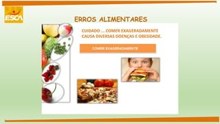 ERROS ALIMENTARES
CUIDADO ... COMER EXAGERADAMENTE
CAUSA DIVERSAS DOENÇAS E OBESIDADE.
 