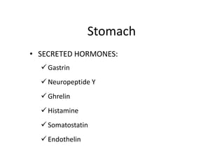 StomachSECRETED HORMONES:Gastrin