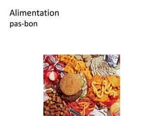 Alimentation
le régime méditerranéen
Mettre
des aliments
«vivants»
au centre de l’alimentation
&
manger avec les gens qu’on aime
http://fr.wikipedia.org/wiki/R%C3%A9gime_m%C3%A9diterran%C3%A9en
 