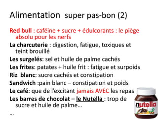 Alimentation bon
Céréales complets : avoine, pain
de seigle, pain complet, riz
basmati, pates al dente, pates
complètes, muesli bio…
http://www.rts.ch/emissions/abe/test/5237368-mueslis-bio-et-non-bio-le-test.html
 