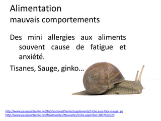 Alimentation
bon
ŒUF bio:
aliment absolu
à épicer avec
poivre + curcuma,
avec persil, épices,
champignons…
http://www.e-sante.fr/peut-on-manger-oeufs/2/actualite/1645
http://www.lanutrition.fr/bien-dans-son-assiette/aliments/oeufs/
 