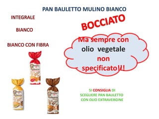 Ma sempre con
olio vegetale
non
specificato!!!
PAN BAULETTO MULINO BIANCO
SI CONSIGLIA DI
SCEGLIERE PAN BAULETTO
CON OLIO EXTRAVERGINE
 