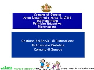 www.apel-pediatri.it www.ferrandoalberto.euferrandoalberto.blogspot.com
Gestione dei Servizi di Ristorazione
Nutrizione e ...