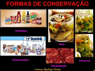 FORMAS DE CONSERVAÇÃO Enlatados. Pasteurizados. Conserva. Óleo. Desidratação. Professor  Rodrigo Penna  www.fisicanovestibular.com.br   