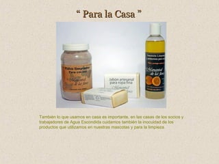 “ Para la Casa ”

También lo que usamos en casa es importante, en las casas de los socios y
trabajadores de Agua Escondida cuidamos también la inocuidad de los
productos que utilizamos en nuestras mascotas y para la limpieza.

 