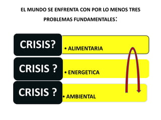 EL MUNDO SE ENFRENTA CON POR LO MENOS TRES
        PROBLEMAS FUNDAMENTALES   :


CRISIS?        • ALIMENTARIA


CRISIS ?       • ENERGETICA


CRISIS ?      • AMBIENTAL
 
