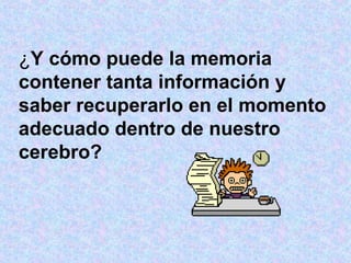 ¿ Y cómo puede la memoria contener tanta información y saber recuperarlo en el momento adecuado dentro de nuestro cerebro?  