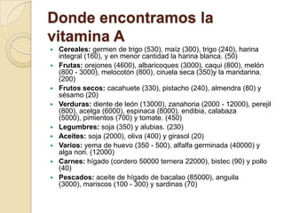 Alimentos con vitamina a y retinol expo | PPTX