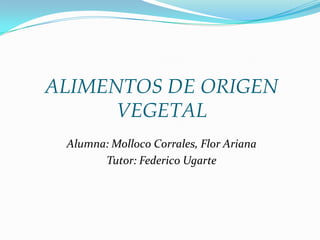 ALIMENTOS DE ORIGEN VEGETAL Alumna: Molloco Corrales, Flor Ariana Tutor: Federico Ugarte 