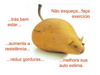 Não esqueça...faça exercício ...trás bem estar... ...aumenta a resistência... ...reduz gorduras... ...melhora sua auto estima. 