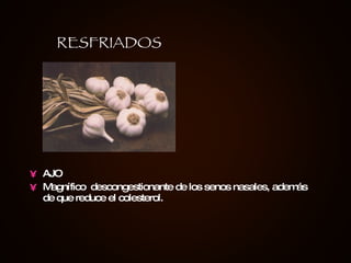 AJO Magnífico  descongestionante de los senos nasales, además de que reduce el colesterol. RESFRIADOS 