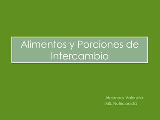 Alimentos y Porciones de Intercambio Alejandra Valencia MS. Nutricionista 