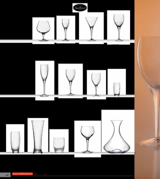 Michelangelo
                            LB 9083213                     LB 9017100                  LB 9058255                   LB 9066803
                            Conhaque                       Licor                       Martini                      Grandi Vini
                            H 13,6cm-Ø 9,5cm               H 14,5cm-Ø 5,2cm            H 18,3cm-Ø 10,2cm            H 20,3cm-Ø 8,2cm
                            Cj 4 Taças                     Cj 4 Taças                  Cj 4 Taças                   Cj 4 Taças
                            300ml                          50ml                        150ml                        400ml




Michelangelo
                               LB 9036105                           LB 9046806              LB 9218109              LB 9027101
                               Champagne                            Água                    Grandi Vini Gourmet     Licor
                               H 23,1cm-Ø 5,76cm                    H 19,1cm-Ø 7,2cm        H 22cm-Ø 9,1cm          H 9cm- Ø 4,1cm
                               Cj 4 Taças                           Cj 4 Taças              Cj 4 Taças              Cj 4 Taças
                               150ml                                300ml                   200ml                   50ml




  LB 9096911         LB 9106085                    LB 9076912                                   LB 9324160
  Bibita             Cerveja                       Whisky                                       Cj 1 Decanter
  H 16,6cm-Ø 7,1cm   H 21,5cm-Ø 8,2cm              H 10,9cm-Ø 8cm                               H 17,5cm-Ø 16,2cm
  Cj 4 Taças         Cj 4 Taças                    Cj 4 Taças                                   4 Taças Burgunder
  400ml              400ml                         300ml                                        H 20cm - Ø 10,3cm
                                                                                                350ml - taça



152
 