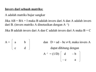 Matriks & Operasinya Matriks invers | PPT