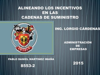 ALINEANDO LOS INCENTIVOS
EN LAS
CADENAS DE SUMINISTRO
PABLO DANIEL MARTINEZ IMAÑA
8553-2
ING. LORGIO CÁRDENAS
ADMINISTRACIÓN
DE
EMPRESAS
2015
 