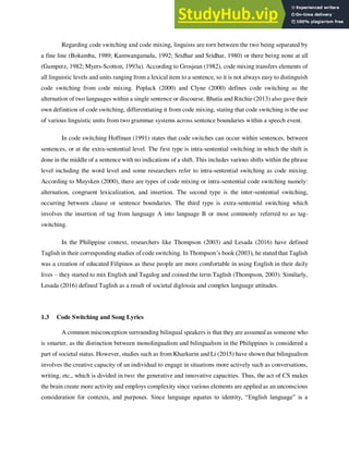A LINGUISTIC ANALYSIS OF TAGALOG-ENGLISH CODE SWITCHING IN OPM LOVE ...