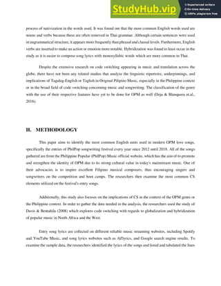 A LINGUISTIC ANALYSIS OF TAGALOG-ENGLISH CODE SWITCHING IN OPM LOVE ...