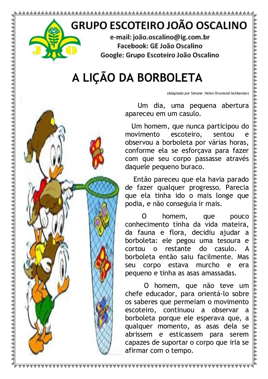 Texto A Lição Da Borboleta Para Imprimir - FDPLEARN