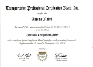 Alireza Naimi Professional Transportation Planner (PTP) License
