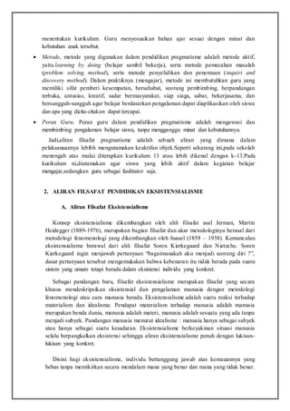 Aliran filsafat pendidikan (pragmatisme, eksistensialisme ...