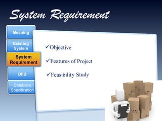 System Requirement Existing System DFD Meaning Database Specification System Requirement 