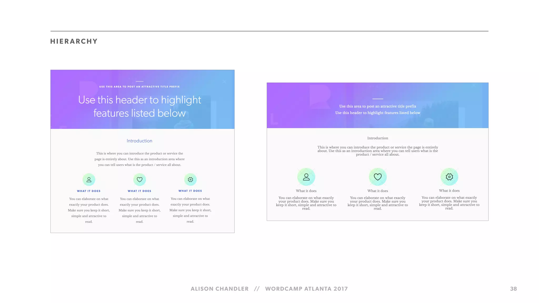 ALISON CHANDLER // WORDCAMP ATLANTA 2017 38
H I E R ARCH Y
 