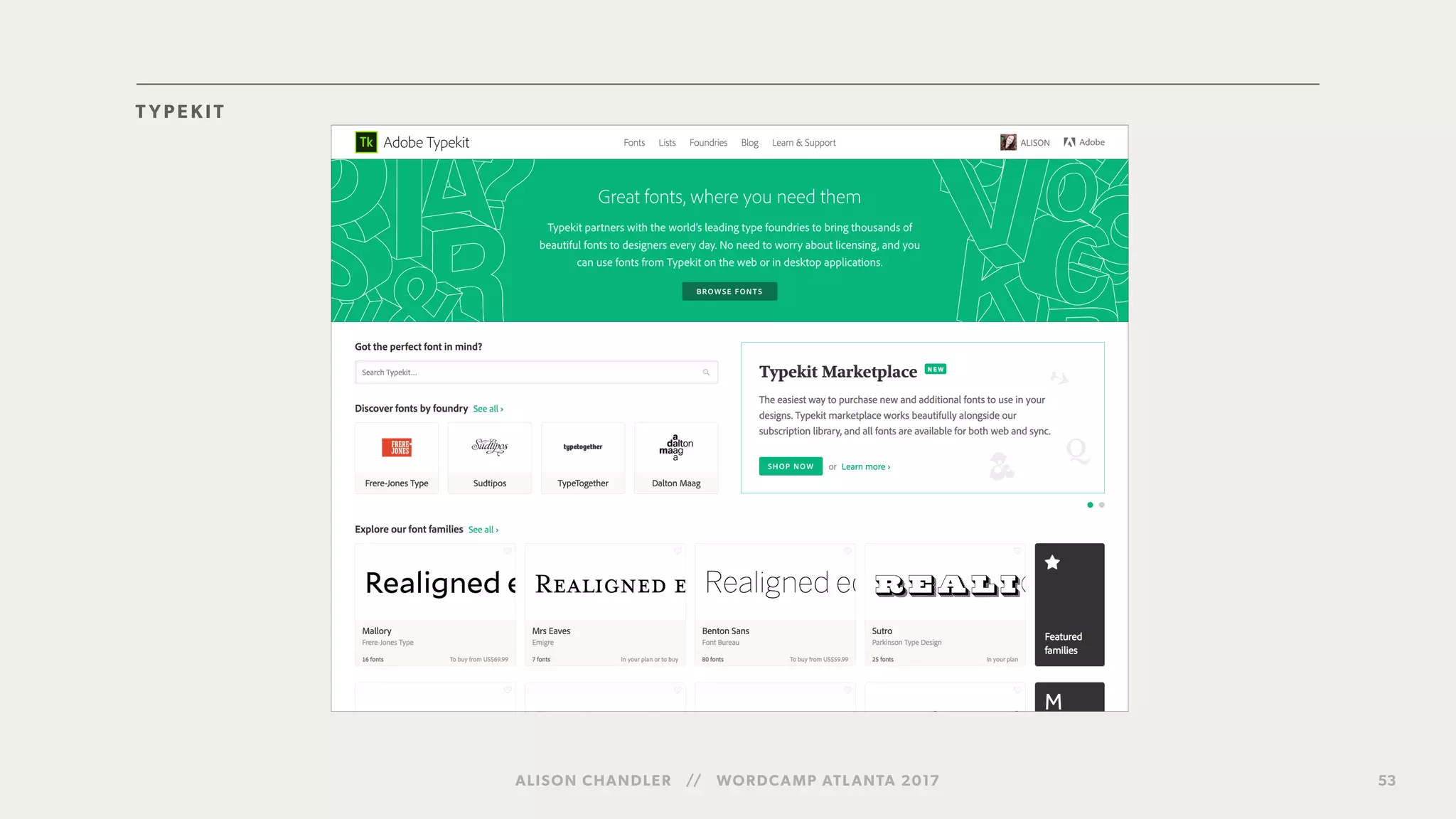 ALISON CHANDLER // WORDCAMP ATLANTA 2017 53
T Y PE K IT
 