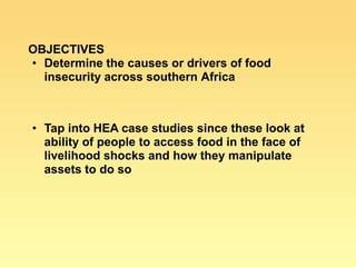 Food insecurity in southern Africa: integrating some of the evidence 