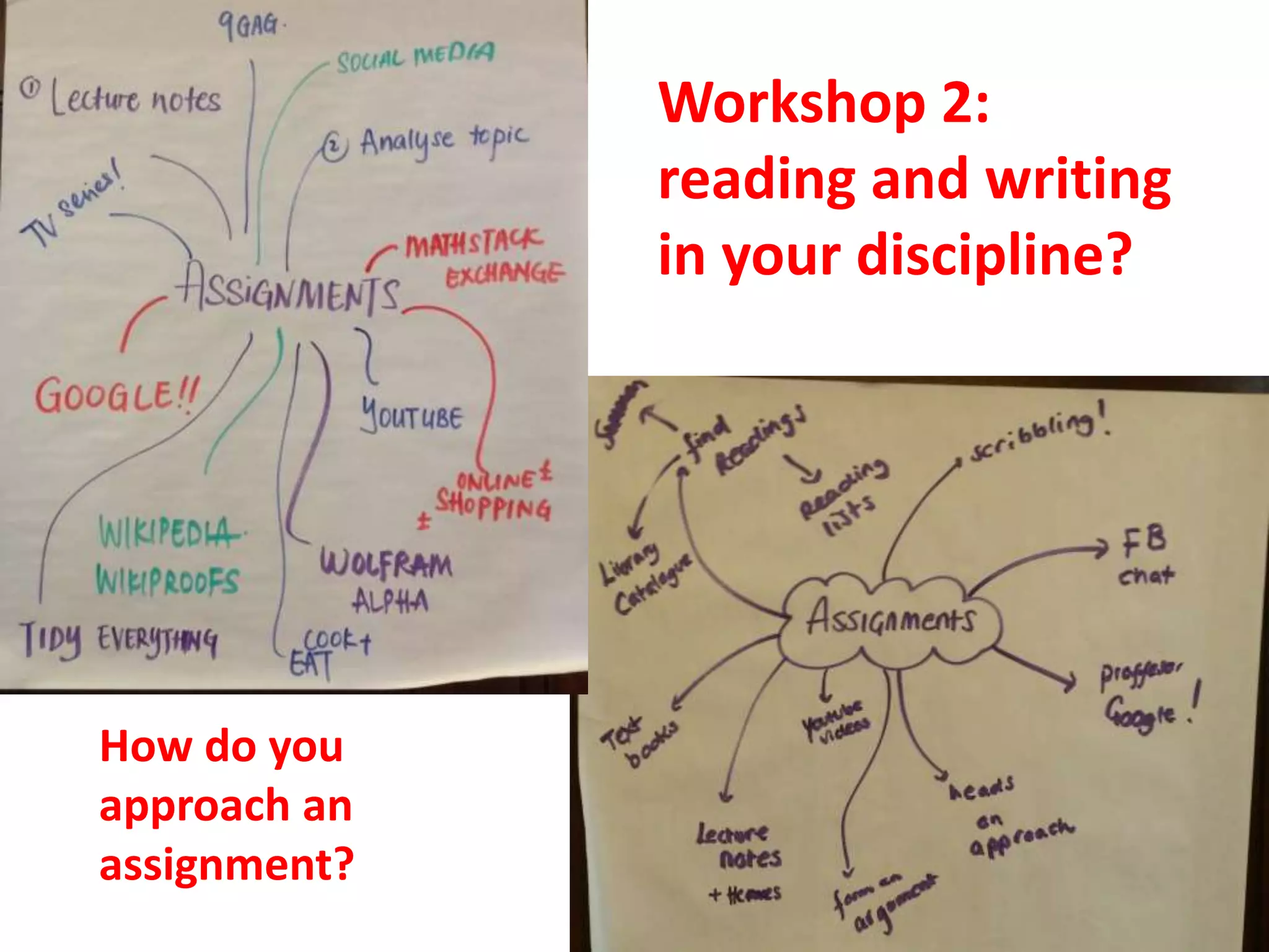 How do you
approach an
assignment?
Workshop 2:
reading and writing
in your discipline?
 