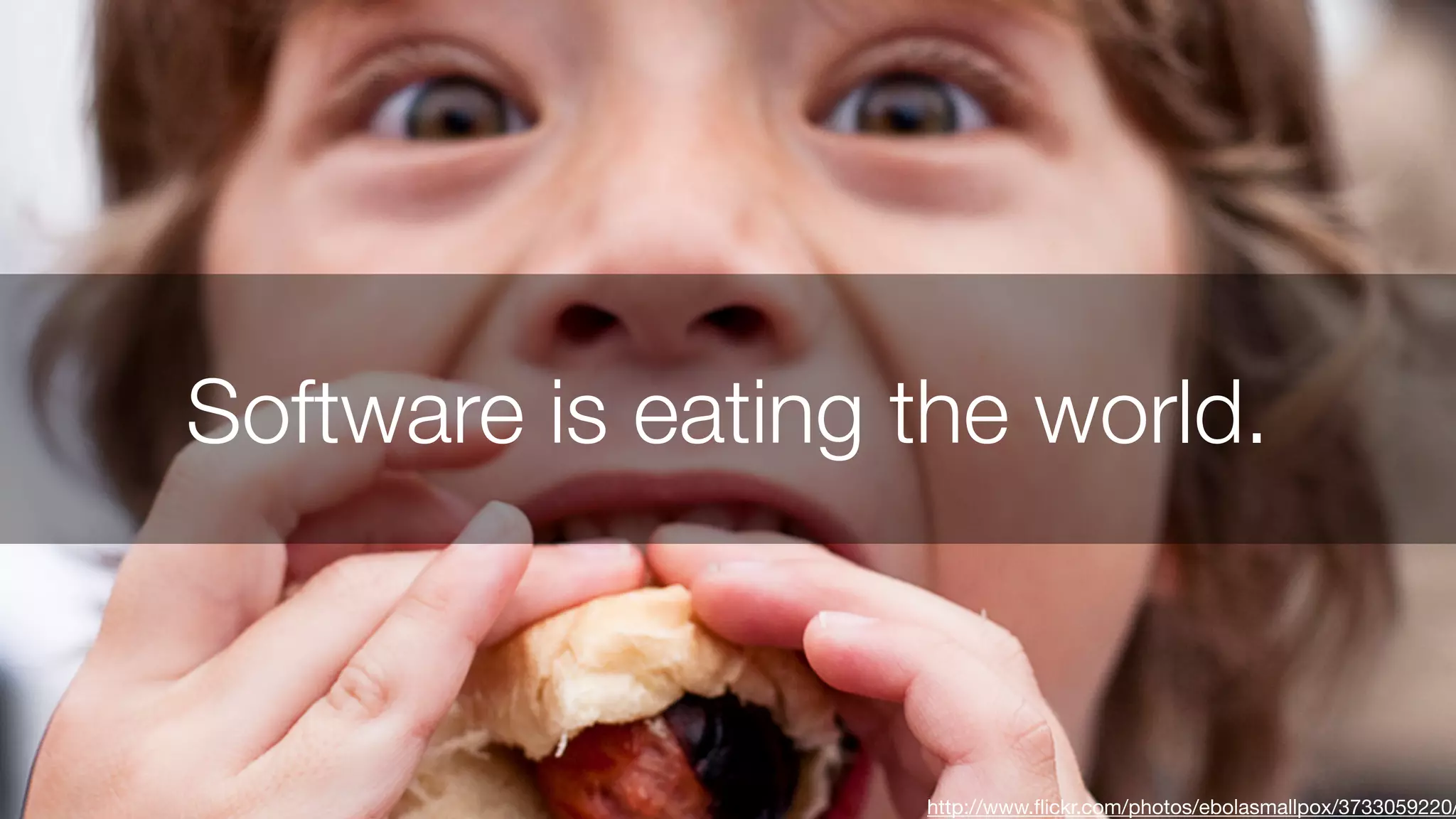 Software is eating the world. 
http://www.flickr.com/photos/ebolasmallpox/3733059220/ 
 