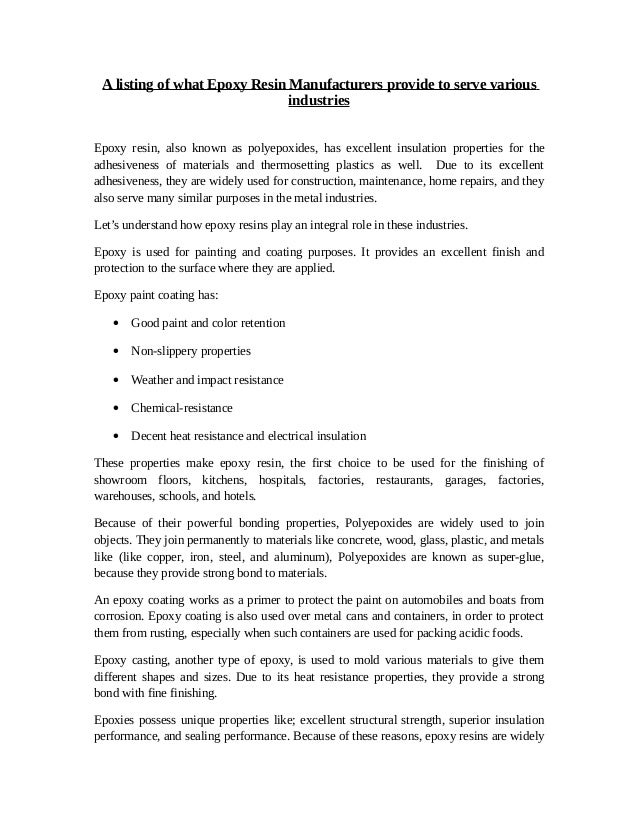 A listing of_what_epoxy_resin_manufacturers_provide_to_serve_various