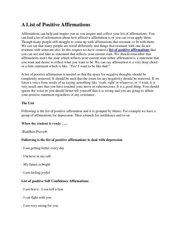 Download A list of positive affirmations