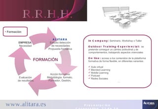 R.R.H.H. <ul><li>Formación </li></ul><ul><li>In Company:  Seminario, Workshop o Taller </li></ul><ul><li>Outdoor Training-...