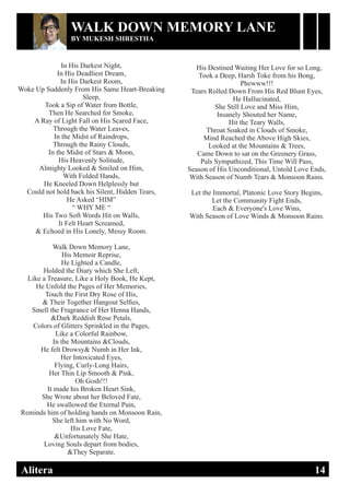 DIGISHA ONLINE MAGAZINE, EDITION ONEAlitera 14
WALK DOWN MEMORY LANE
BY MUKESH SHRESTHA
 