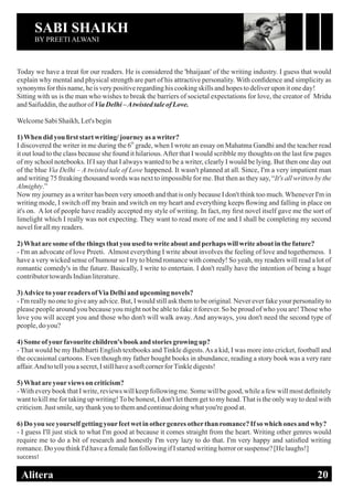 SABI SHAIKH
BY PREETI ALWANI
DIGISHA ONLINE MAGAZINE, EDITION ONEAlitera 20
 