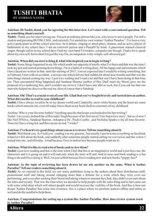 TUSHTI BHATIA
BY ANIRBAN NANDA
DIGISHA ONLINE MAGAZINE, EDITION ONEAlitera 22
 