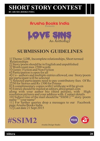 DIGISHA ONLINE MAGAZINE, EDITION ONEAlitera 28
SHORT STORY CONTEST
BY ARUSHA BOOKS INDIA
 