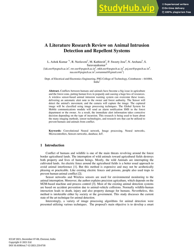 A Literature Research Review On Animal Intrusion Detection And