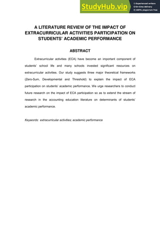 A Literature Review Of The Impact Of Extracurricular Activities ...
