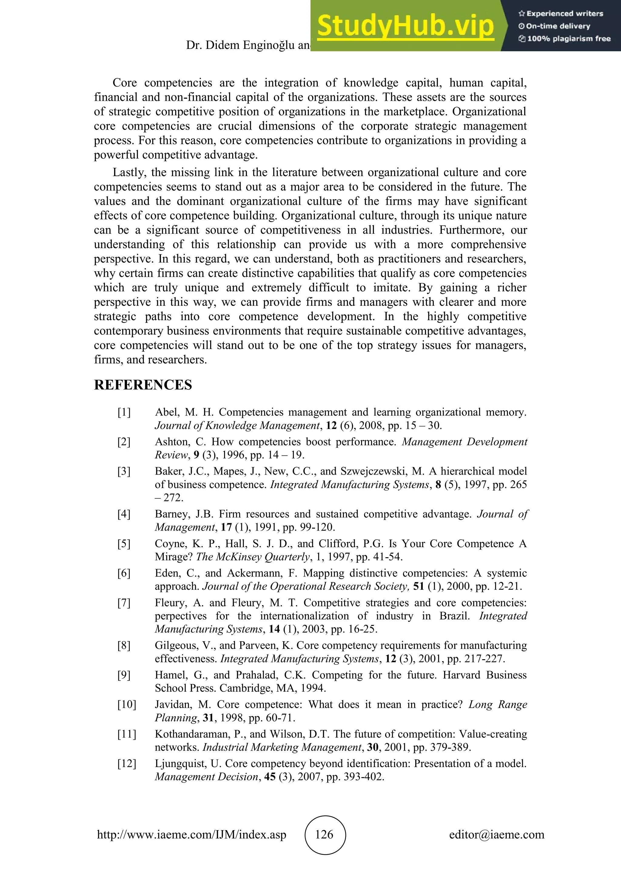 A LITERATURE REVIEW ON CORE COMPETENCIES | PDF