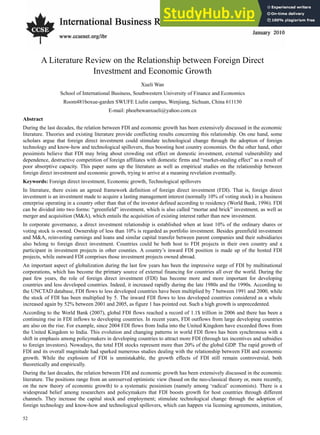 Fdi Thesis Example A Literature Review On The Relationship Between Foreign Direct ...