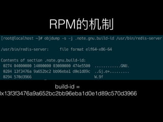 RPM的机制
build-id =
0x13f3f3476a9a652bc2bb96eba1d0e1d89c570d3966
 