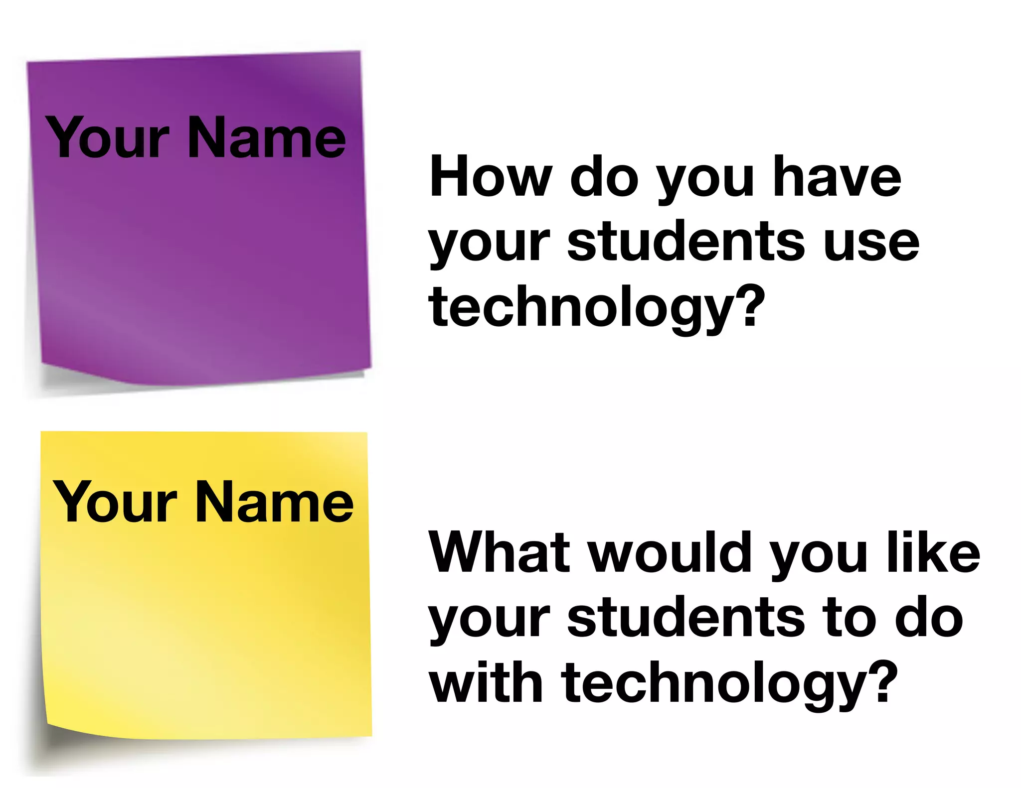 What would you like
your students to do
with technology?
Your Name
How do you have
your students use
technology?
Your Name
 