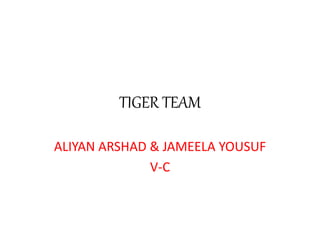 TIGER TEAM
ALIYAN ARSHAD & JAMEELA YOUSUF
V-C
 