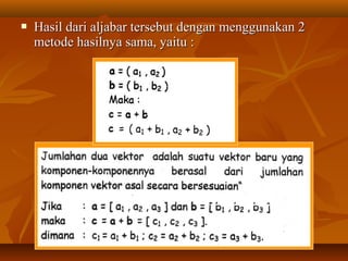  Hasil dari aljabar tersebut dengan menggunakan 2Hasil dari aljabar tersebut dengan menggunakan 2
metode hasilnya sama, yaitu :metode hasilnya sama, yaitu :
 