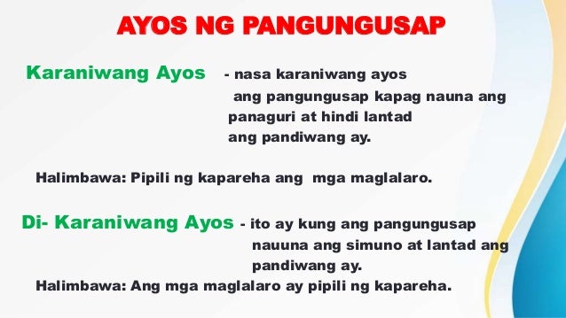 Halimbawa Ng Di Karaniwang Ayos Ng Pangungusap Aljean