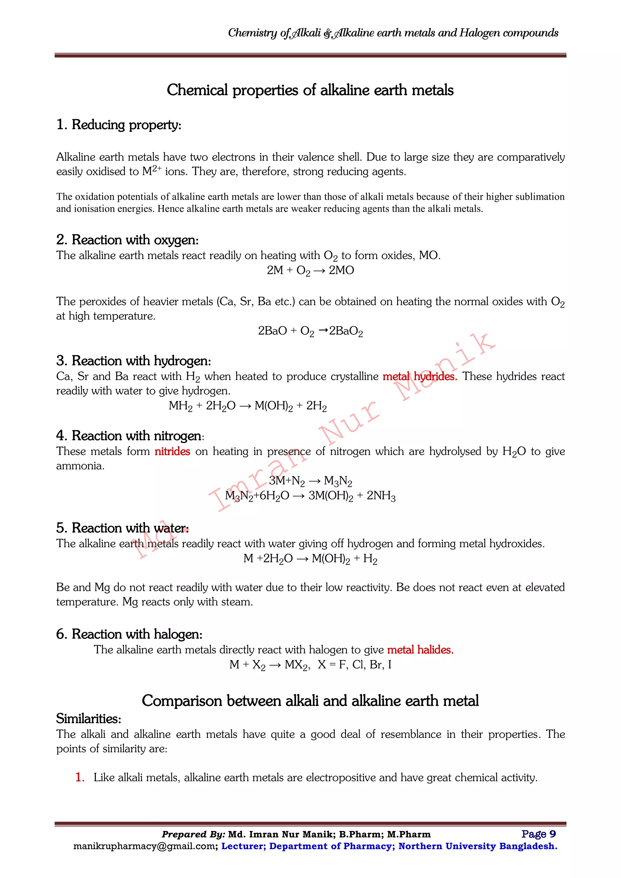 Chemistry of alkali and alkaline earth metals and halogen compounds ...