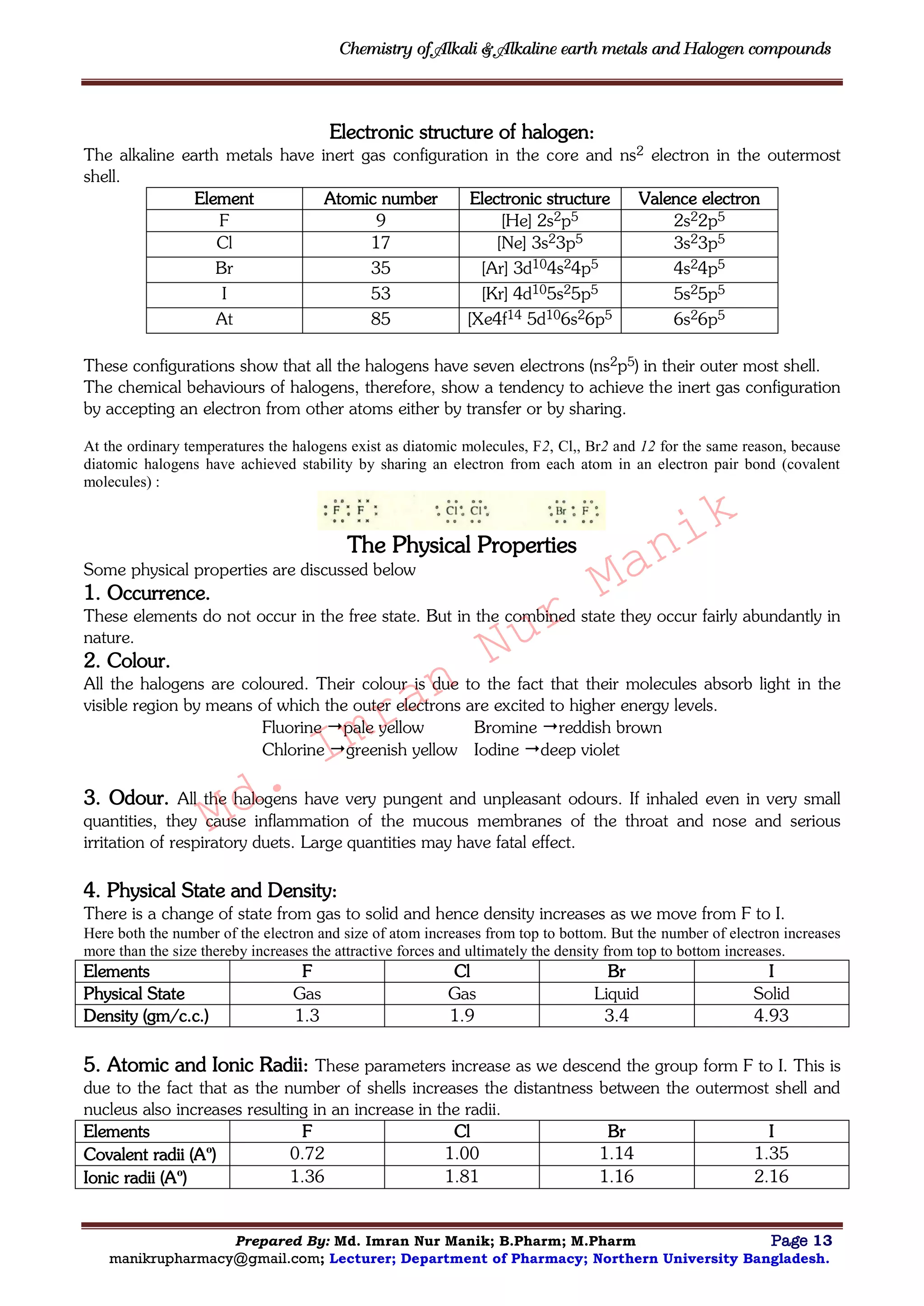 Chemistry of alkali and alkaline earth metals and halogen compounds ...